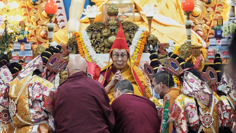 Tibetan exiles prayed for the Dalai Lama's longevity, a day before his 90th birthday. Pic: AP/Ashwini Bhatia