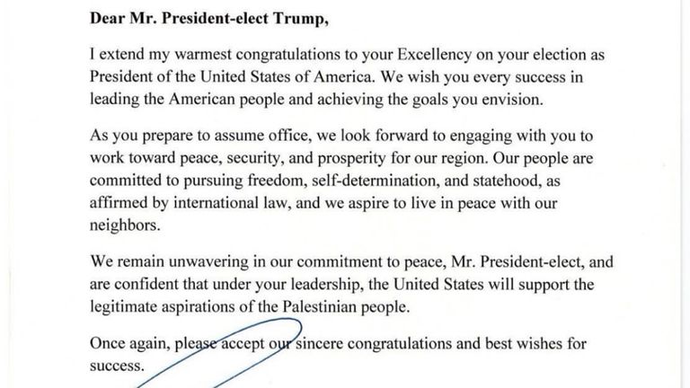 Letter from Abbas to Trump