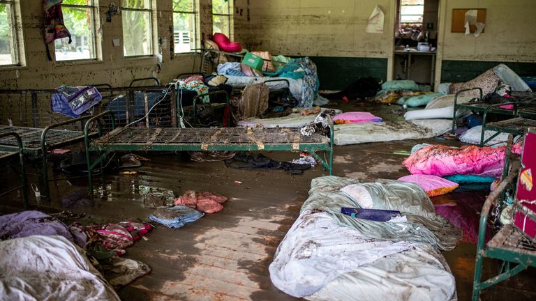 Items lie scattered inside a cabin at Camp Mystic. Pic: Reuters